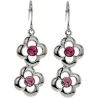 Behave Oorbellen hangers bloem zilver kleur met roze stenen