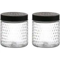 Urban Living Voorraadpot/bewaarpot Roma - 2x - 500 ml - glas - zwart - D12 x H12 cm - Voorraadpot