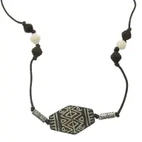 Behave Lange ketting - Etnische houten kralen op touw