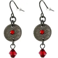 Behave Vintage oorhanger - oud zilverkleur met rood kraaltje -