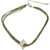 Behave - Ketting groen met ruit hanger en steentjes - Modeaccessoire voor elegante looks - Lengte 40 cm