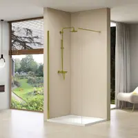 Van Rijn Inloopdouche products vaste wand 100x200 cm helder glas incl stabilisatiestang en gouden muurprofiel