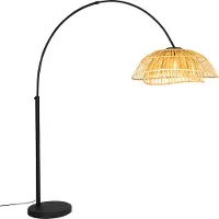 QAZQA Oosterse booglamp zwart met naturel bamboe - Pua