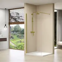 Van Rijn Inloopdouche products vaste wand 77-79x200 cm helder glas stabilisatiestang en gouden muurprofiel