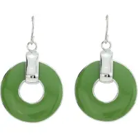Behave - Oorbellen hanger groen rond zilverkleur - Retro stijl 4 cm