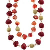 Behave - Lange dubbele rode ketting van lint met kralen, 66 cm