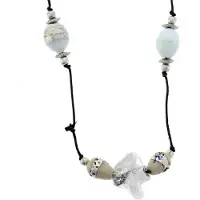 Behave Lange ketting - Zwart touw met doorzichtige glaskralen