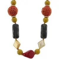 Behave - Lange ketting met multi-color stenen en gehaakte kralen - 83 cm - Bohemian sieraden