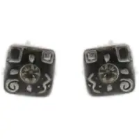 Behave - Oorstekers - Vierkant grijs design met steentje - 1 cm