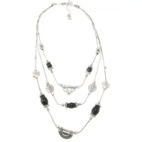 Behave - Ketting Tibetaans Zilver met Zwarte Kralen - 44 cm