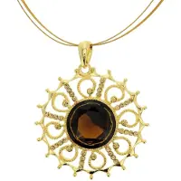 Behave - Goudkleurige Ketting - Ronde Hanger - Bruine Kralen - 64,5 cm