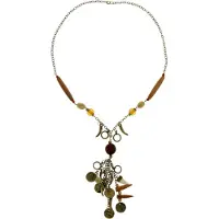 Behave - Lange ketting - Boho vintage stijl - Bruin goudkleur hanger - 73 cm