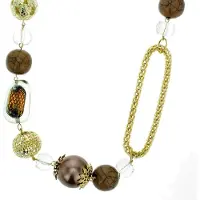 Behave - Lange ketting dames - goudkleur bruin glas - retro stijl