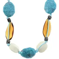 Behave Lange ketting - Turquoise en bruine kralen op touw