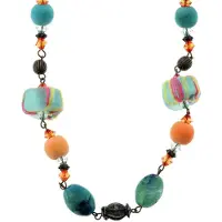 Behave - Gevlochten Ketting Blauw en Goudkleur - Multi-color Kralen - Trendy Accessoire voor Dames