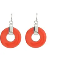 Behave - Oorbellen hanger oranje rond zilverkleur - Retro stijl 4 cm