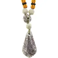 Behave - Lange beige ketting van touw met ronde kralen en druppelvormige hanger - 90 cm