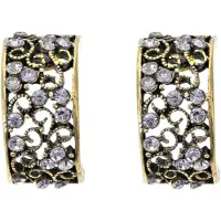 Behave - Oorbellen - oorstekers - dames - mat vintage goud kleur - in de vorm van een halve oorring - kristal steentjes - 1.8cm
