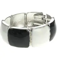 Behave - Armband - Zwart wit bangle met blokmotief - Retro chic - 17 cm