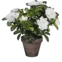 Mica Kunstplant - Azalea - groen/wit - 27 cm - Met mooie bloemen