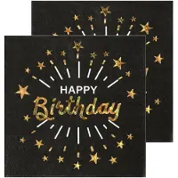 SANTEX Verjaardag feest servetten happy birthday - 20x - goud - 33 x 33 cm - Feestservetten