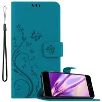 Cadorabo Bloemen Boekomslag (iPhone 7 Plus), Smartphonehoes, Blauw