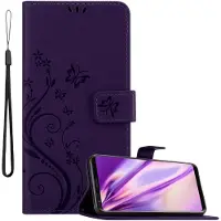 Cadorabo Hoesje geschikt voor LG V30 / V30+ / V30S / V30S+ in BLOEMEN DONKER PAARS - Beschermhoes in bloemmotief met magnetische sluiting, standfunctie en kaartsleuven Book Case Cover Etui