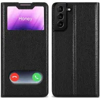 Cadorabo Hoesje geschikt voor Samsung Galaxy S21 PLUS in KOMEET ZWART - Beschermhoes met magnetische sluiting, standfunctie en 2 kijkvensters Book Case Cover Etui