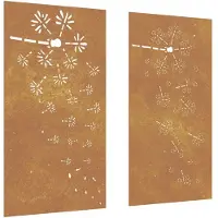 vidaXL Wanddecoratie tuin 2 st bloemenontwerp 105x55 cm cortenstaal