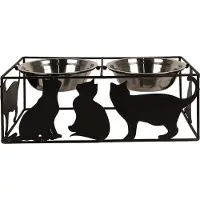 Clayre & Eef Voerbak Kat 2x500 ml Zwart Metaal Katten