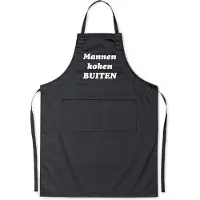 Benza Mannen koken BUITEN! - Luxe Schort Keukenschort met tekst - Zwart