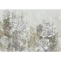Fotobehang - Bloemen - Bladeren - Planten - Abstracte Achtergrond - Wit - Vliesbehang - 416x254cm (lxb)