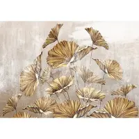 Consalnet Fotobehang - Bloemen - Planten - Gouden Bladeren - Betonnen Achtergrond - Vliesbehang - 208x146cm (lxb)