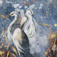 Fotobehang - Reiger - Vogel - Bladeren - Abstracte Achtergrond - Dieren - Vliesbehang - 254x184cm