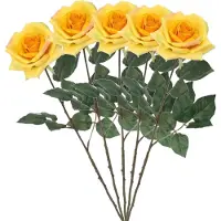 Mica Decorations Kunstbloem Roos Emily - 5x - 66 cm - geel - polyester - kunststof - kunstbloemen