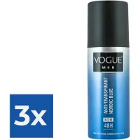 Vogue Men Nordic Blue Anti-Transpirant Deodorant Spray 150 ML - Voordeelverpakking 3 stuks