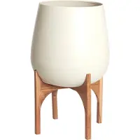 Light & Living Pot op voet deco Ø59x82 cm KARUNA hout+mat crème (Wit, 59x82x59cm)