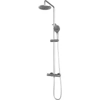 Brauer Brushed Carving opbouw thermostatische regendouche SET 02 met 20 cm douchekop en 3-standen handdouche en doucheslang RVS geborsteld PVD