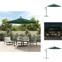 vidaXL - Zweefparasol - met - LED-verlichting - en - metalen - paal - 300 - cm - groen