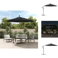 vidaXL Zweefparasol met LED en stalen paal 300 cm zwart