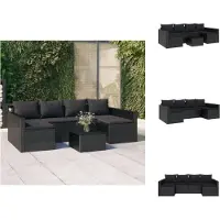 vidaXL 2-delige Loungeset met kussens poly rattan zwart
