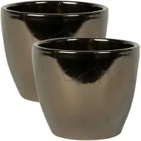 Ter Steege 2x stuks plantenpot/bloempot in een strakke Scandinavische look goud Dia 13 cm en Hoogte 11 cm - Plantenpotten