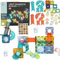 Kik Lichtgevende Magnetische Knikkerbaan 49-delig – STEM Speelgoed – Magnetische Bouwset met Lichtblokken & Glow Ballen – Vanaf 3 Jaar