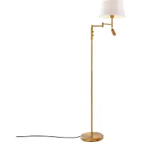 QAZQA Vloerlamp brons met witte kap en verstelbare leeslamp - Ladas