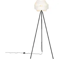 QAZQA Moderne vloerlamp zwart met witte kap - Cloth