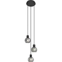 QAZQA Art Deco hanglamp zwart met smoke glas rond 3-lichts - Vidro