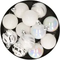 Atmosphera kerstballen - 12x-D4 cm - mix parelmoer wit/zilver - plastic - Kerstbal