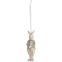 Clayre & Eef Hanger Konijn 10 cm Wit Groen Polyresin Wit