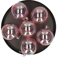 Gerimport Kerstballen - 6x st - 8 cm - kunststof - transparant parelmoer - Kerstbal