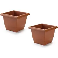 PlasticForte Plantenbak terra cotta 26 x 26 x 20 cm - 3x stuks - Bloembak vierkant van kunststof - Binnenmaat 25 cm
